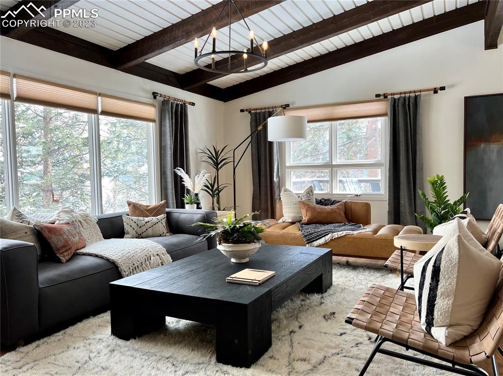 9660 Mohawk Trail Cascade, CO 80809 - Photo 18 of 42 a living room with furniture and a large window