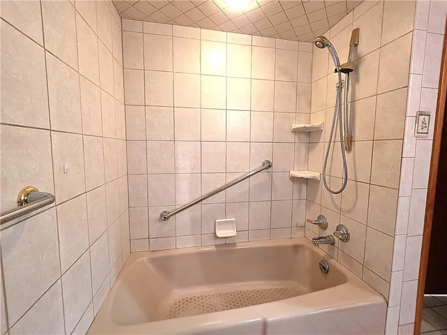 a bathroom with a bathtub