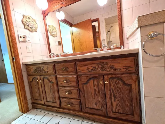 a close view of a sink and a vanity