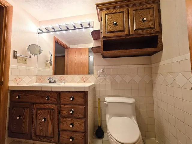 a bathroom with a toilet a sink and mirror