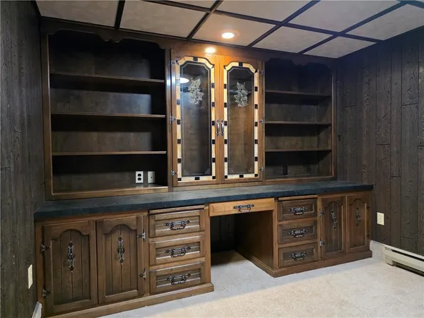 a view of wooden cabinets