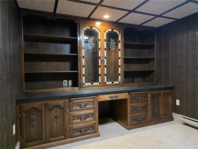 a view of wooden cabinets