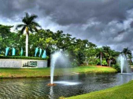 a view of a swimming pool with a yard