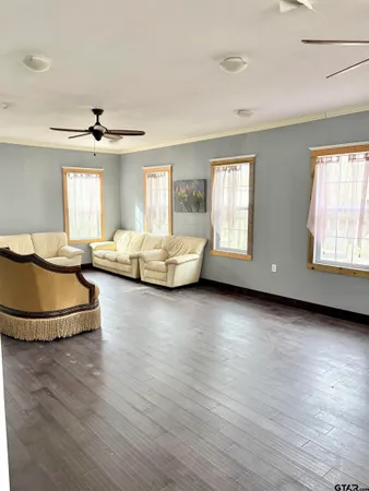 a living room with a couch and a table