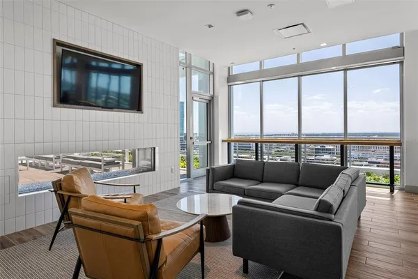 a front view of a building with glass windows