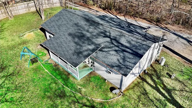 a aerial view of a backyard