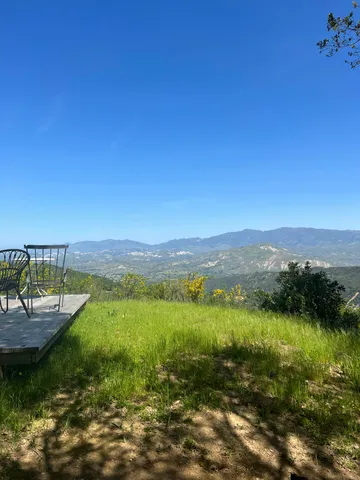 a backyard of a house with lots of green space