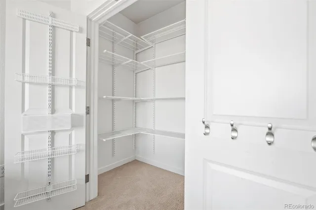 a view of walk in closet with empty racks