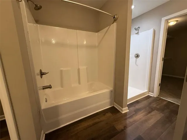 a bathroom with a bathtub