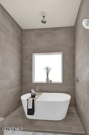 a bathroom with a bathtub
