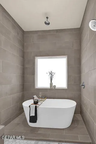 a bathroom with a bathtub