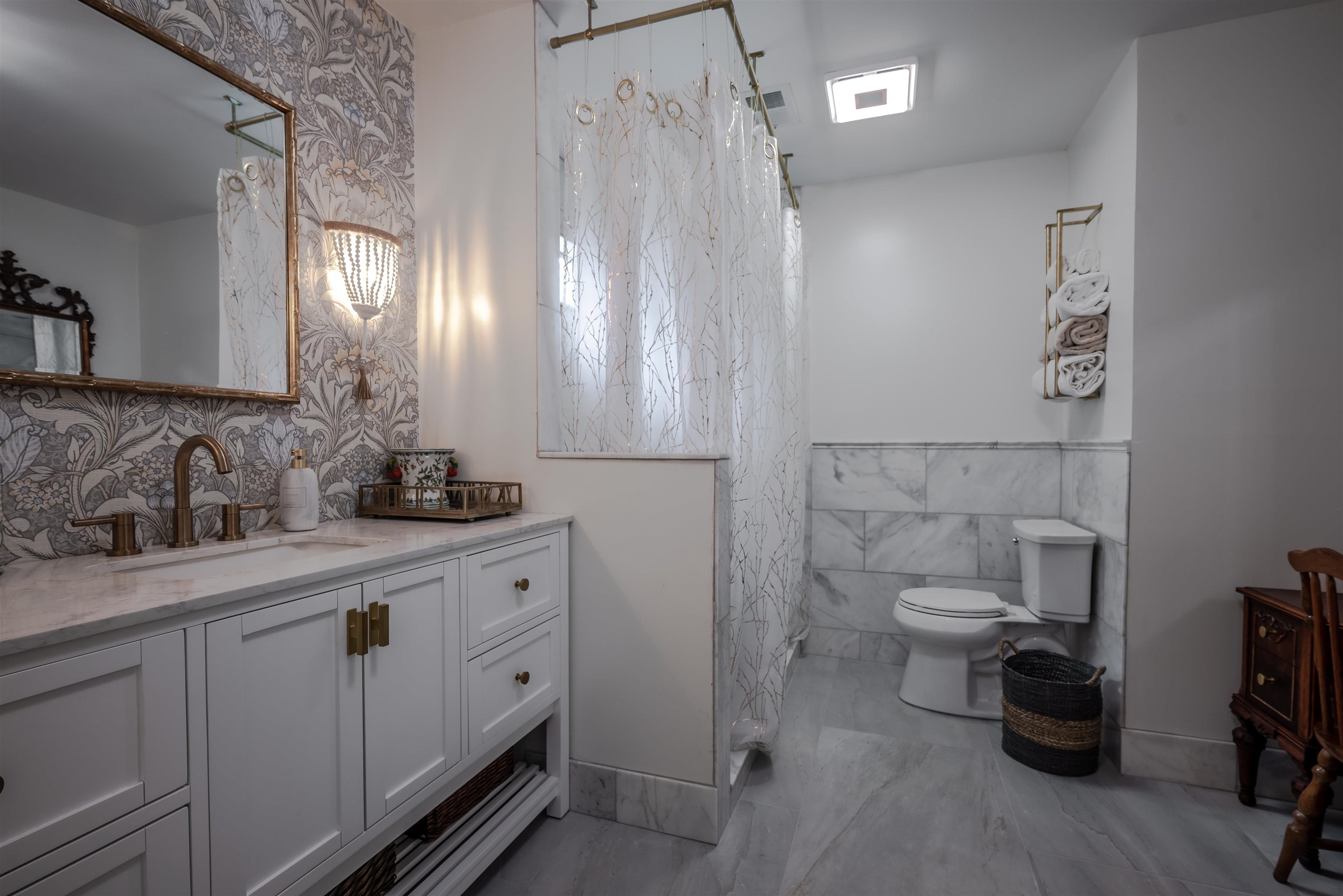 2006 Cordes Road Germantown, TN 38139 - Photo 19 of 36 Bathroom with vanity, toilet, walk in shower, and tile walls