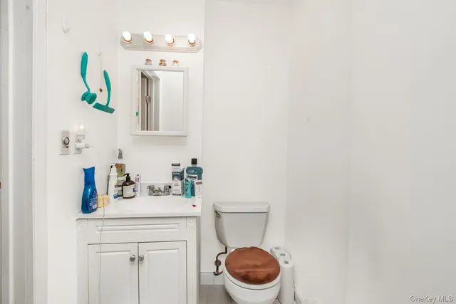 a bathroom with a sink a toilet and mirror