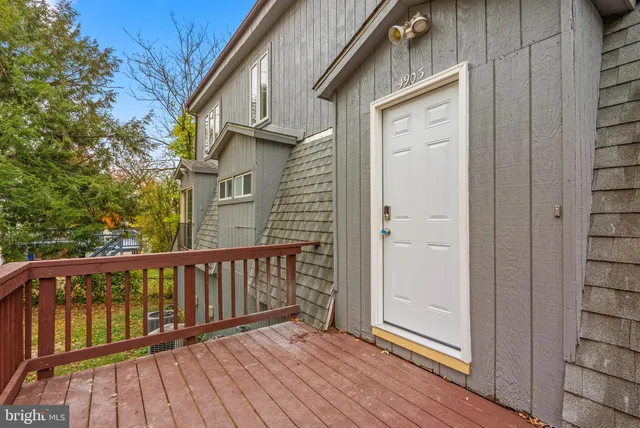 a view of wooden balcony