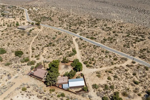 an aerial view of a backyard