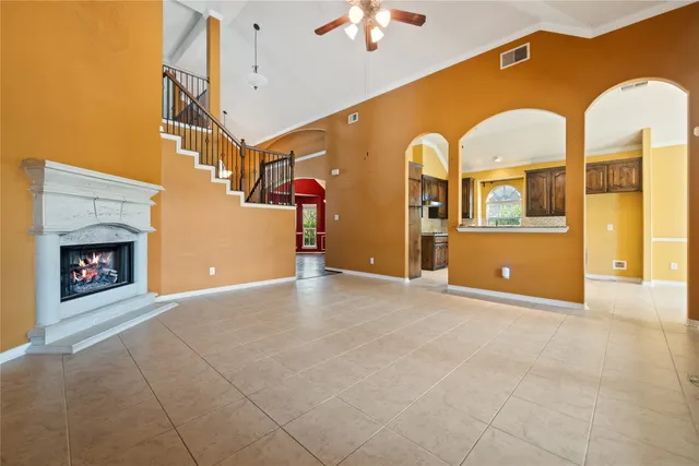a view of a livingroom with a fireplace