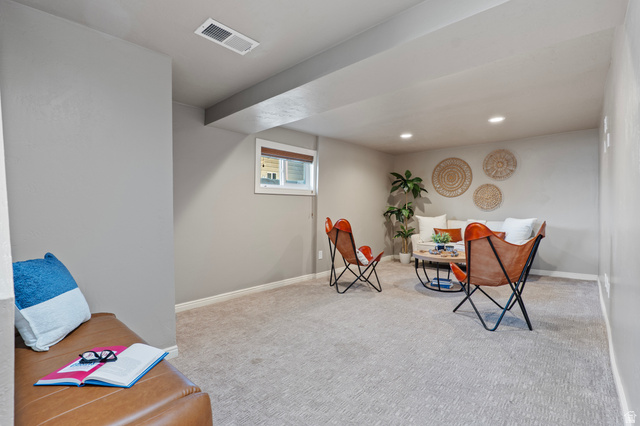115 East 1600th Street North Santaquin, UT 84655 - Photo 15 of 52 Carpeted room with recessed lighting and a window featuring wood-finish blinds