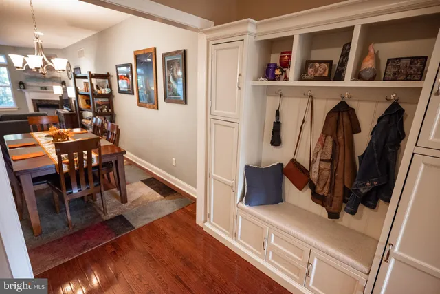 a view of dining room with wooden floor
