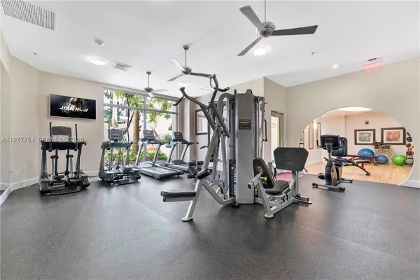 a view of a room with gym equipment
