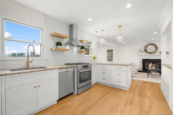 a kitchen with a sink a counter top space and stainless steel appliances