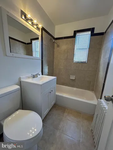 a bathroom with a sink a toilet a mirror and bathtub
