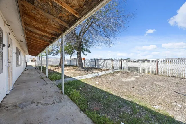 a view of a garage with the kitchen
