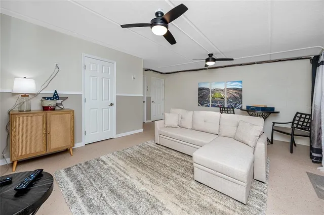 a view of a lake with a garden