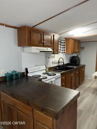 a kitchen with sink cabinets and potted plant