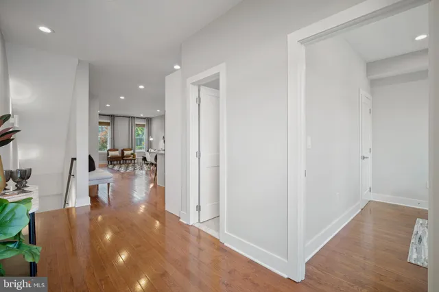 a view of a lobby with furniture and floor to ceiling window