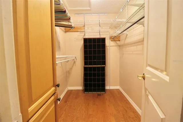 a view of walk in closet with empty racks