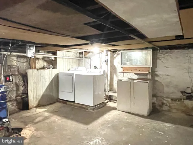 a view of a garage with wooden wall
