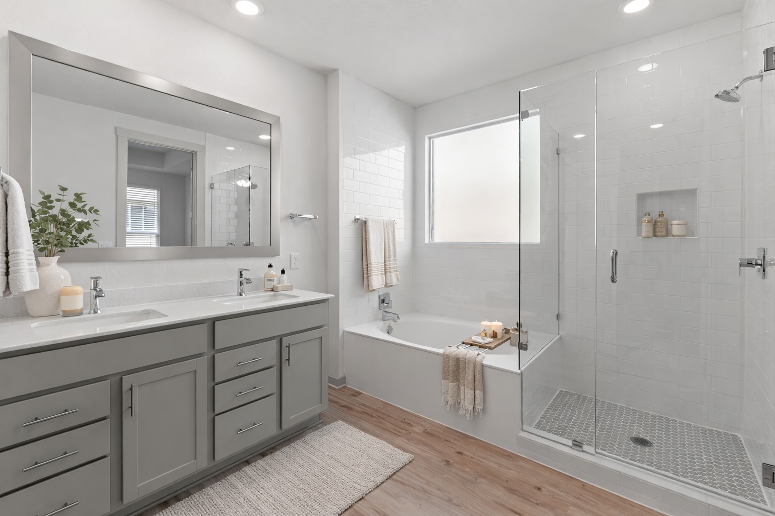 2201 Bobtail Pass Leander, TX 78641 - Photo 20 of 34 a bathroom with a double vanity sink a toilet and shower