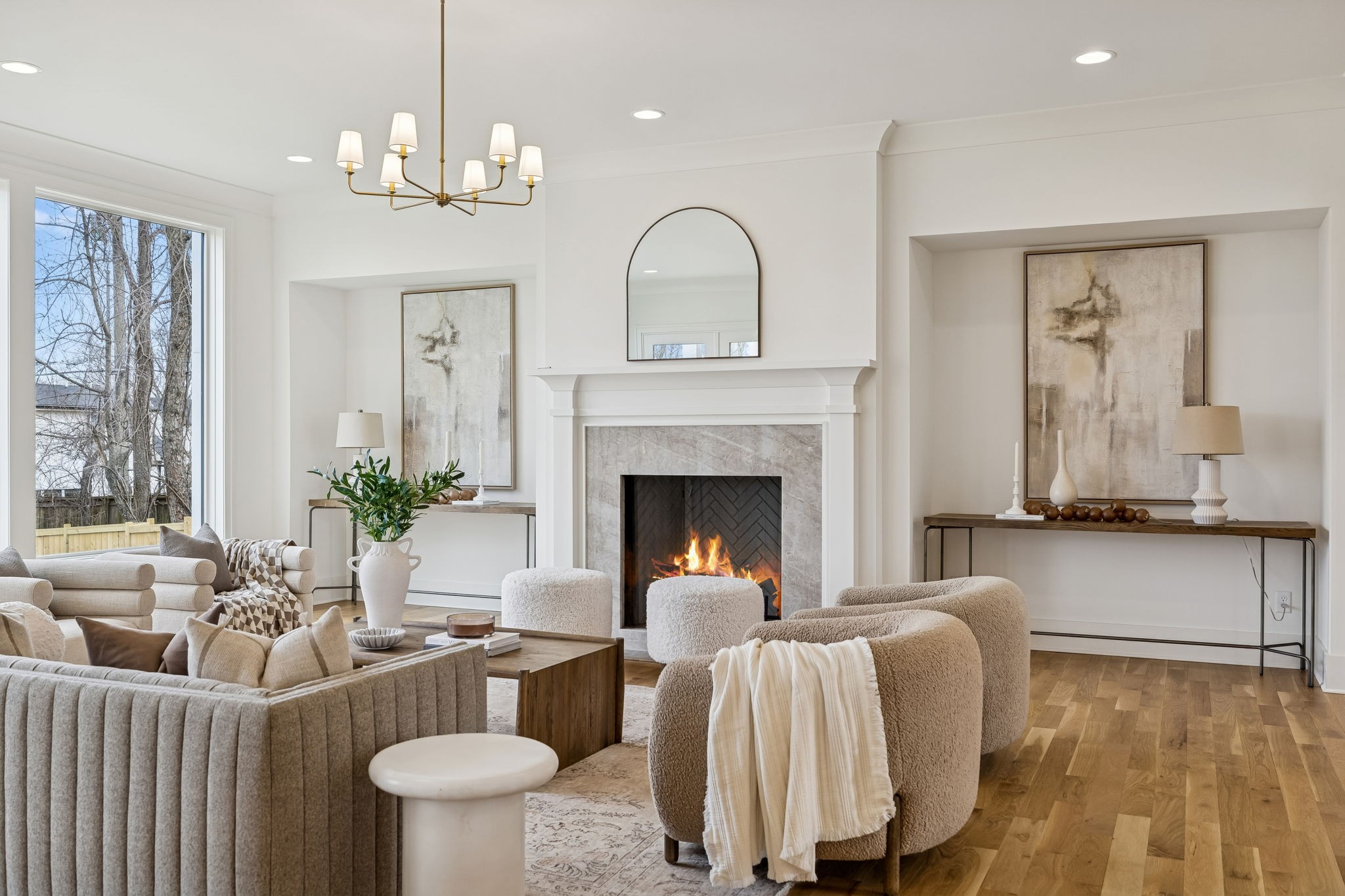 3510 Robin Road Nashville, TN 37204 - Photo 8 of 78 a living room with furniture a fireplace and a chandelier