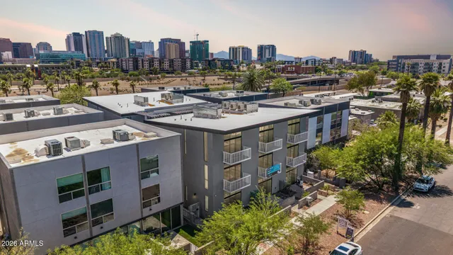 a view of a city with tall buildings