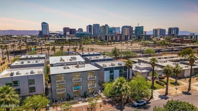 a picture of a city view with tall buildings