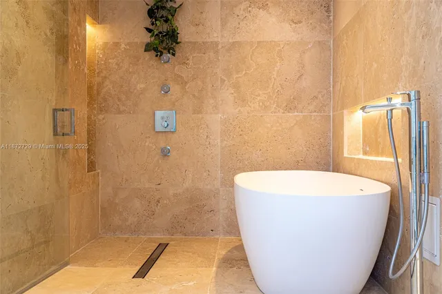 a bathroom with a bathtub