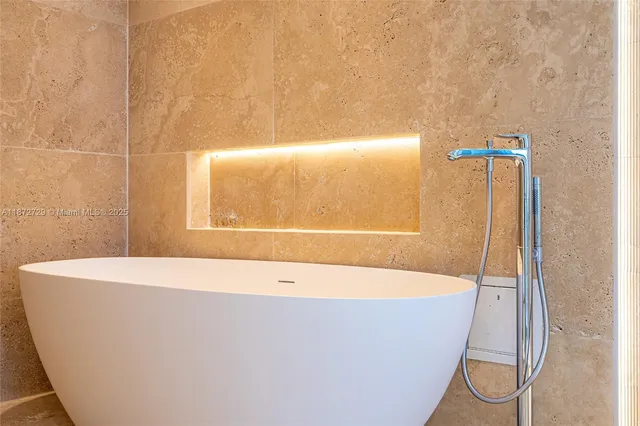 a bathroom with a bathtub