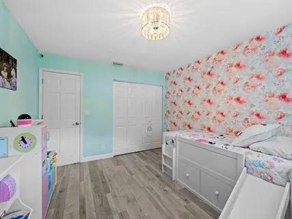 a storage room with wooden floor