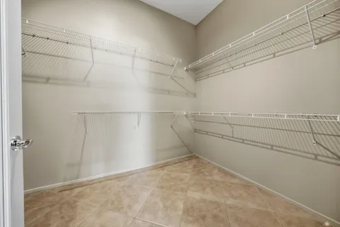 a view of a room with racks on the wall