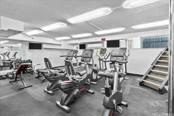 a view of a room with gym equipment