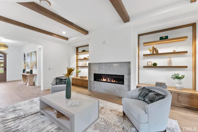 a view of a living room and bathroom