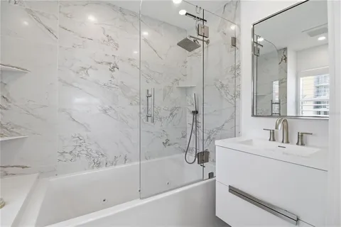 a bathroom with a bathtub