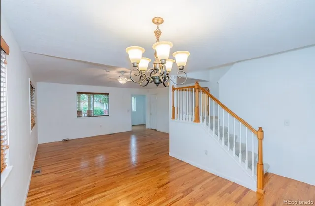 a view of a livingroom with a chandelier