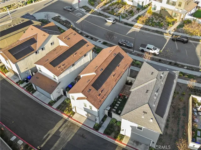 an aerial view of a building with balcony