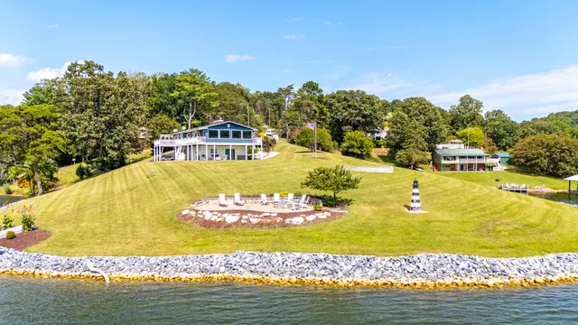 a view of a swimming pool with an ocean view