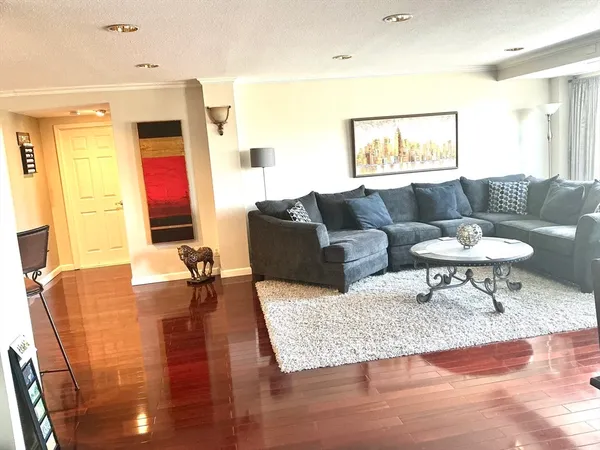 a living room with furniture and a rug