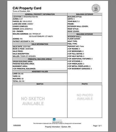 $75,000 | 0 Washington Road, Williamsburg, MA 01096