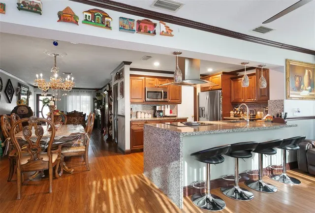 a kitchen with lots of counter top space
