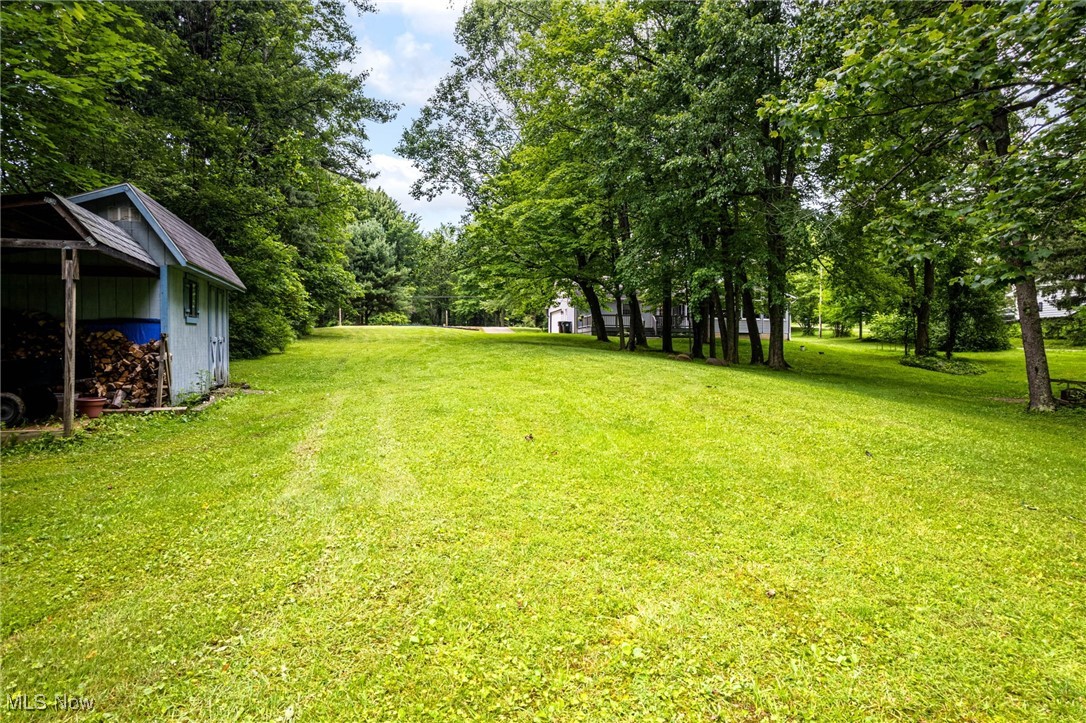 4694 Ranchwood Road Akron, OH 44333 - Photo 5 of 44 View of grassy yard featuring an outbuilding and view of wooded area