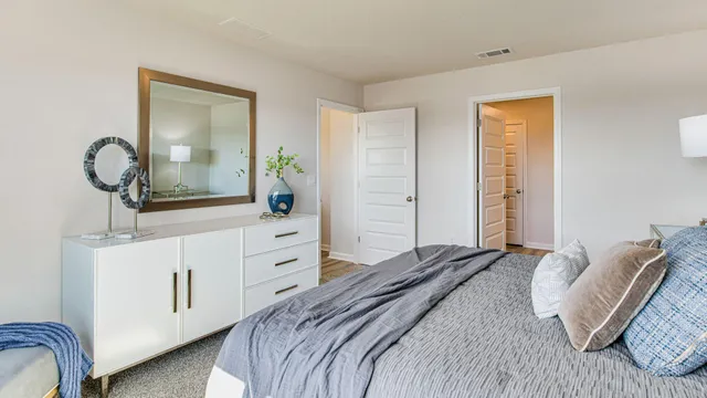 a bedroom with a bed and a dresser